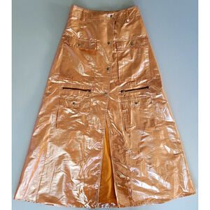 Anthropologie Let Me Be Metallic Orange Crush Cargo Snap Zip Maxi Skirt Small